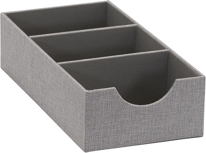Household Essentials Grey 727-1 Deep 3 Section Drawer Organizer Box for Storage | 12 in x 6.13 in x 3.13