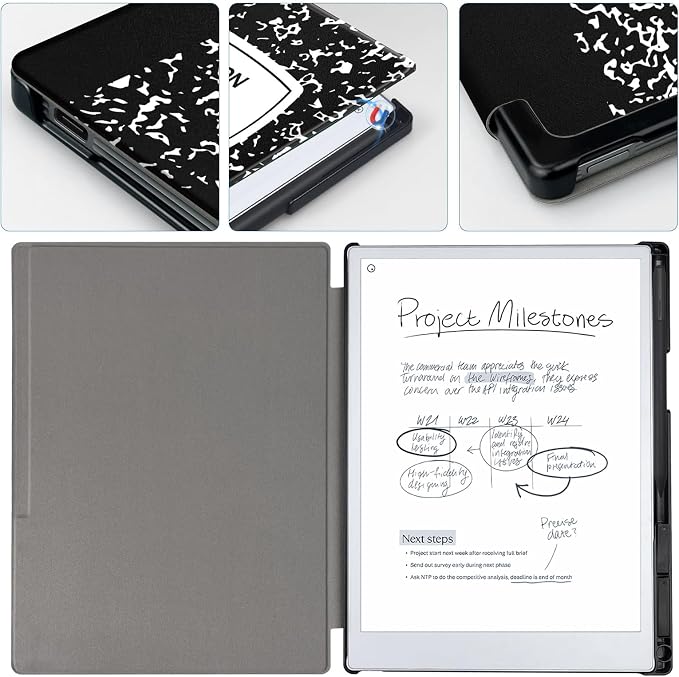 Case for Remarkable Paper Pro Tablet 11.8 (Released in 2024) Hard Back Shell Protective Book Folio Cover with Built-in Pen Holder with Auto Sleep/Wake Function.