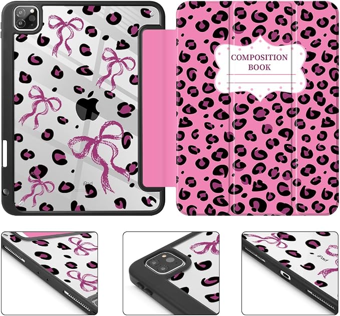 Mektron Case for iPad Pro 11 inch Case M2 2022 Generation 4th Fit 2021 2020 2018 iPad Pro 11 (3rd 2nd &amp 1st Gen) -Buit in Pencil Holder with Shockproof Cover Clear Shell Blue Bows &amp Flower