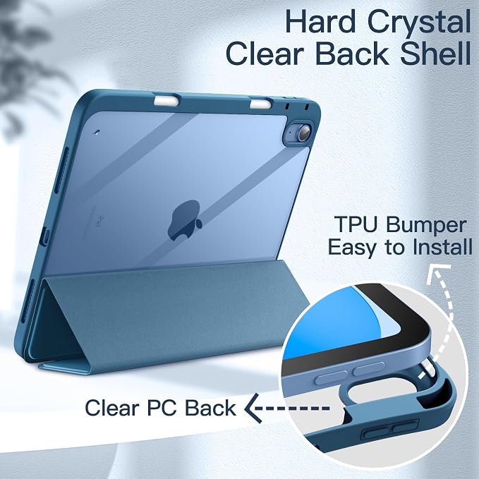JETech Case Cover for iPad (A16) 11th/10th Gen Black | For 2025/2022 Model Clear Transparent Back Pencil Holder Slim Shockproof Tri-Fold Stand Auto Wake/Sleep