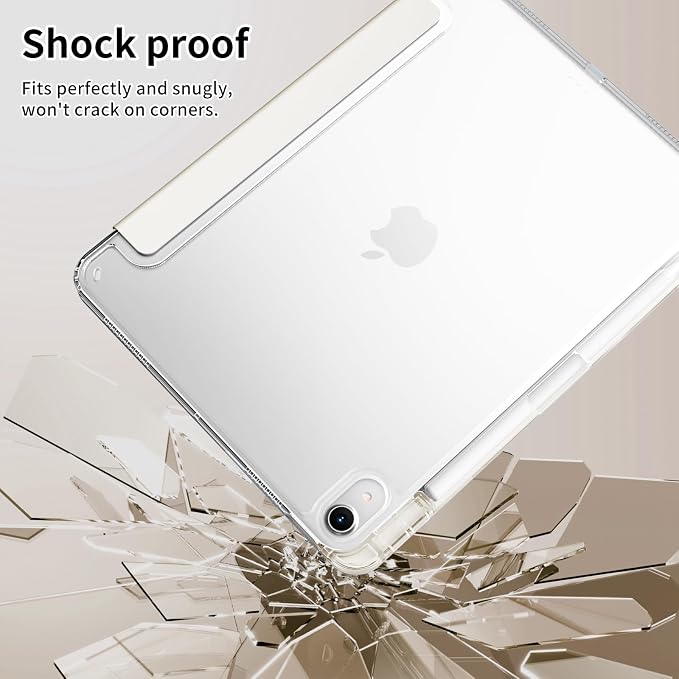 Case for iPad Air 11 Inch M4/M3/M2 Air 5th/4th Gen 10.9 Black | Pencil Holder Slim Trifold Stand Cover Clear Hard Back Shell Auto Sleep/Wake