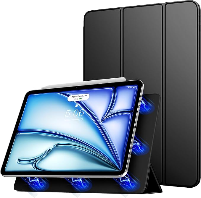 TiMOVO Magnetic Case for iPad Air 11 M4/M3/M2 Air 5th/4th Gen Black | Smart Folio Magnetic Slim Trifold Stand Protective Cover Auto Wake/Sleep