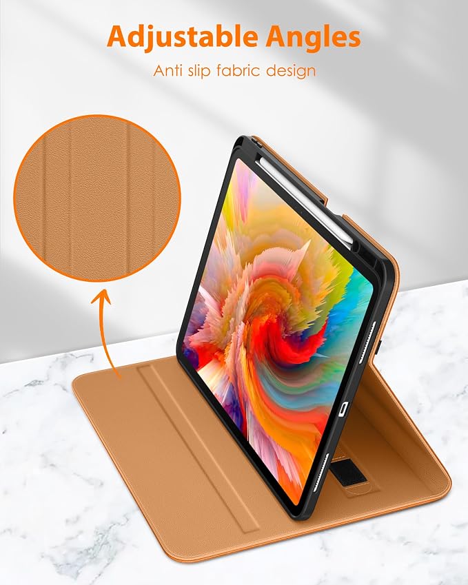 DTTO for iPad Pro 13 Inch Case (M5) 2025 / (M4) 2024 Brown | Premium Leather Business Cover with Pencil Holder Hand Strap &amp Pocket Corner Protection Auto Sleep/Wake Multiple Angles