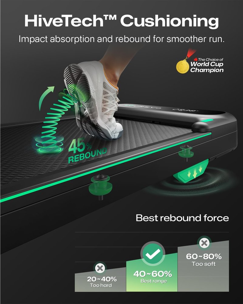 URUREVO Smart Walking Pad, Quiet Under Desk Treadmill with APP & Remote, Portable Shock-Absorbing Walking Jogging Machine, Sleek Compact Design for Home Office Fitness