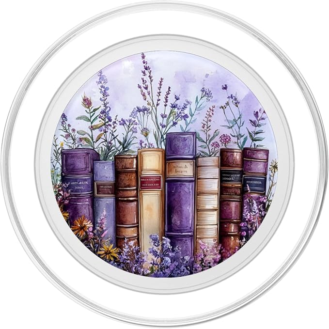 Book Lover Purple Wildflower Book Themed Floral Bookworm PopSockets PopGrip for MagSafe