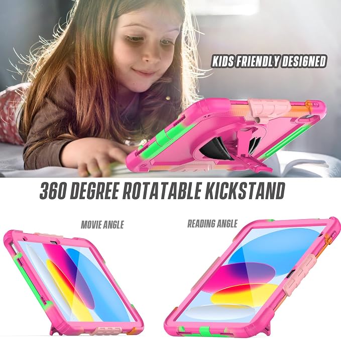 Case Compatible with iPad (A16) 11th 2025/10th Gen 2022 | Built-in Screen Protector Pen Holder Heavy Duty Shockproof Rugged Protective Case W/Handle Shoulder Strap