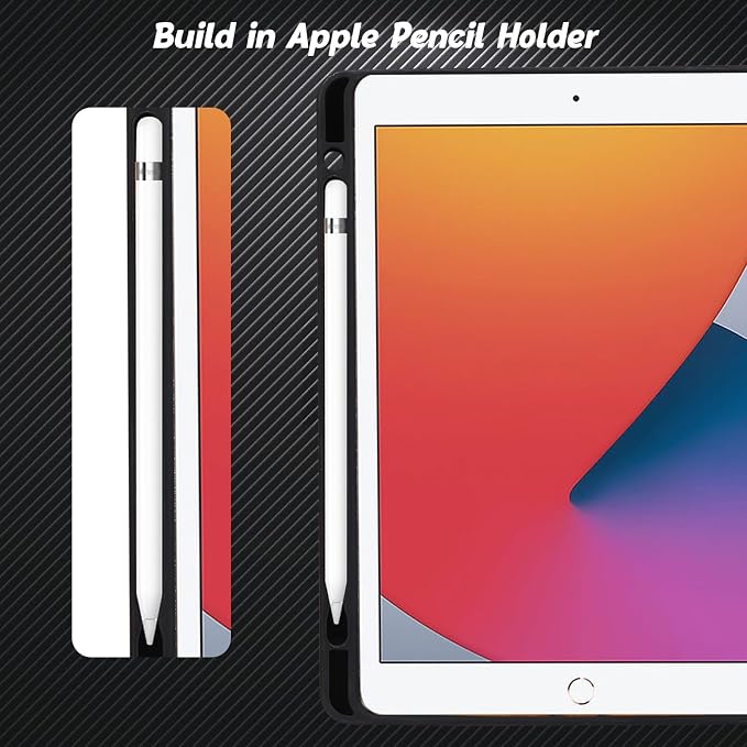 Flip Case for Apple iPad 10.2 9th 8th 7th Generation 2021/2020/2019 Pencil Holder Smart Cover Auto Sleep Wake Protective Documents Pocket Stand Snap Closure Case for iPad 10.2 Inch Black