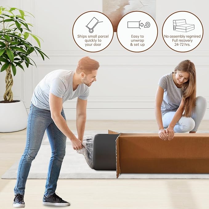 Fold Sofa Bed Couch Twin Size with Pillow Memory Foam Convertible Sleeper Chair Bed Futon Lazy for Living Room/Home Office/Guest Beds/Apartment/Upstairs Loft,Dark Gray