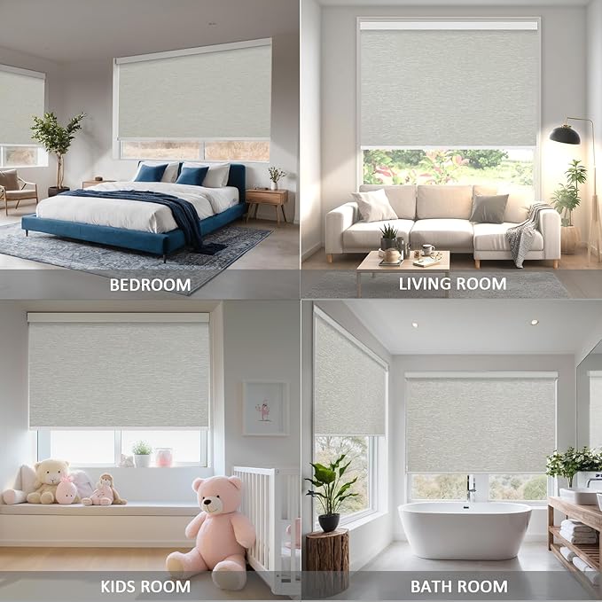 COOLWINDS Motorized Blinds with Remote Cordless Automatic Motorized Shades Custom Blinds for Indoor Windows Smart Curtains with Alexa Google Home(Blackout Jacquard Beige,W57 x H72in)