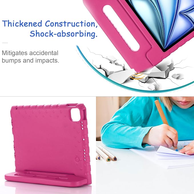 Kids Case for iPad Pro 11 M5/M4 &amp iPad Air 11 (2026/2025/2024) Shockproof Case with Pencil Holder Techcircle Light EVA Foam Handle Stand Bumper Protective Child Friendly Drop Proof Cover Black