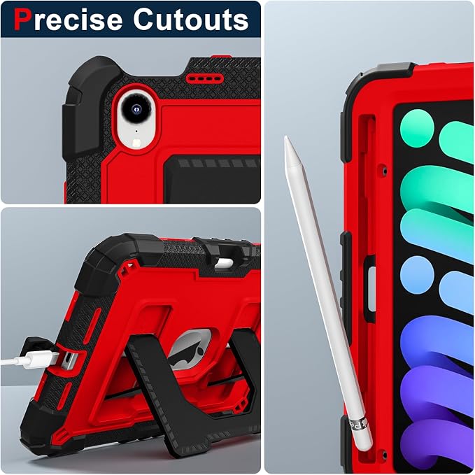 Kids Case Compatible with iPad mini 7 A17 pro 2024 Mini 6 8.3”Colorful Shockproof Case with Pencil Holder and Adjustable Big StandHandle Strap for iPad mini 6th 7th Gen