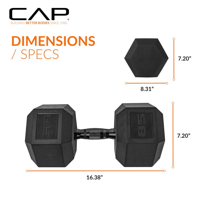 CAP Barbell 85 LB Coated Hex Dumbbell Weight with Black Handle