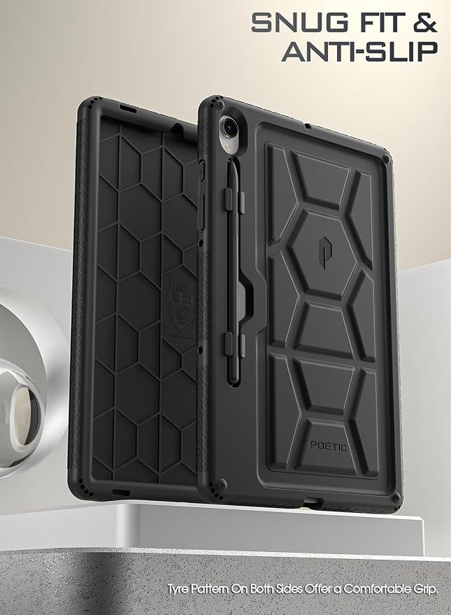 Poetic TurtleSkin Case for Samsung Galaxy Tab S10 FE Plus (2025 Release) 13.1 inch Case with S Pen Holder Heavy Duty Shockproof Kids Friendly Protective Silicone Cover Black