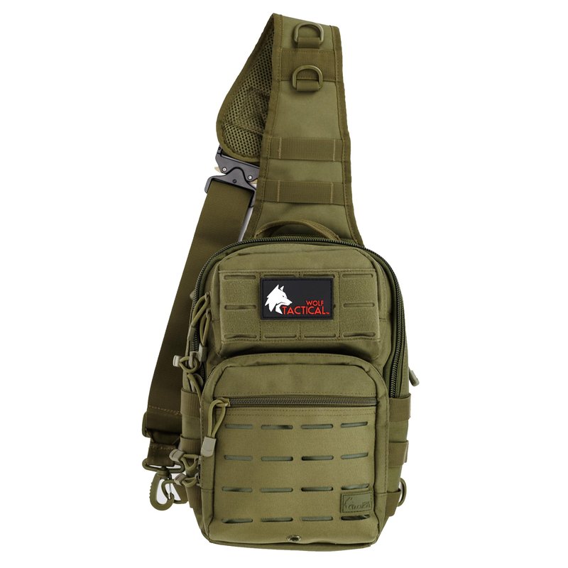 WOLF TACTICAL Men’s EDC Sling Bag - Concealed Carry, Laser-Cut MOLLE, Lightweight, Green