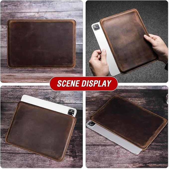 Top Grain Leather 12.9 Tablet Sleeve Slim Protector Vintage Design Fully Handmade Compatible with 12.9 iPad Pro 3/4/5/6 Gen Fits A2233 A2069 A2378 A2379 A2461 A2462 Coffee 12.9 Inch