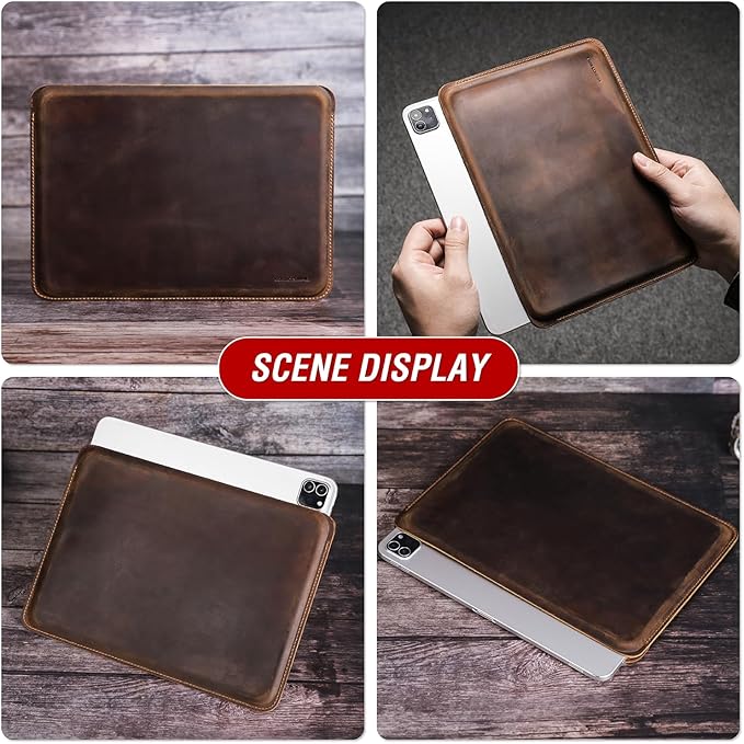 Top Grain Leather 12.9 Tablet Sleeve Slim Protector Vintage Design Fully Handmade Compatible with 12.9 iPad Pro 3/4/5/6 Gen Fits A2233 A2069 A2378 A2379 A2461 A2462 Coffee 12.9 Inch