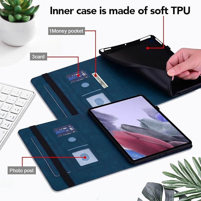 Case for Samsung Galaxy Tab A11 Plus/ A9 Plus 11 Inch PU Leather Multi-Angle Viewing Protective Cover with Card Slots - Blue