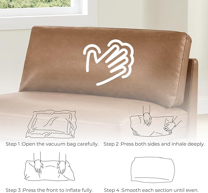 CHITA 114" Super Large Luxury V Shape Corner Sectional Modular Sofa, Down Filled Modern Sofa, Deep Seat Comfty Cloud Couch, 5 Seat Couch with Chaise, Solid Wood Leg, Faux Leather in Camel