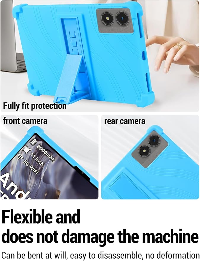 for TABWEE T50 (11 Inch) Android 16 Tablet Protective case ZBAGUG Shockproof Lightweight Silicone Protective Cover with Stand Child-Friendly Protection Easy to Clean Design Black.