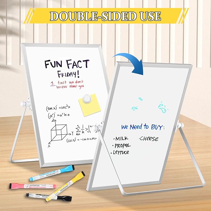 Dry Erase Magnetic White Board, 11" x 14" Double-Sided Desktop Whiteboard with Stand, Portable Small Whiteboard Set for Drawing, Office, Home
