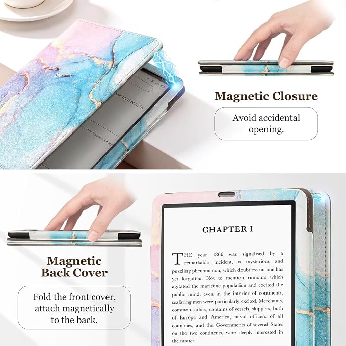 Fancity Case for Kindle Paperwhite 7/6.8 12th/11th Generation 2025 2024 | PU Leather Case with Auto Wake/Sleep Hand Strap for Kindle Paperwhite/Colorsoft Signature Edition 2021 Monet's Garden