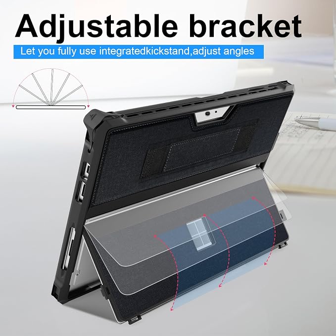 Case for 12.3 Microsoft Surface Pro 7+/7/6/5/4 Protective Rugged Cover Case with Surface Pen Holder and Hand Strap Compatible with Surface Pro Type Cover Keyboard (Black)