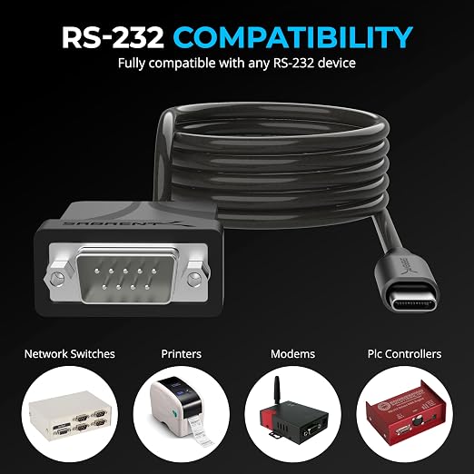 SABRENT USB 2.0 to Serial DB9 RS232 Converter Cable 10ft (CB-9PTF) | Prolific chipset hexnuts 9-pin Windows 10-XP macOS 10.6+ 10 feet