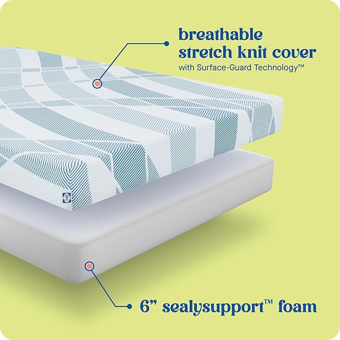 Sealy Dreamlife 6” Foam Mattress-in-a-Box, Twin, SealyComfort Gel Memory Foam, Surface-Guard Technology, Breathable Comfort