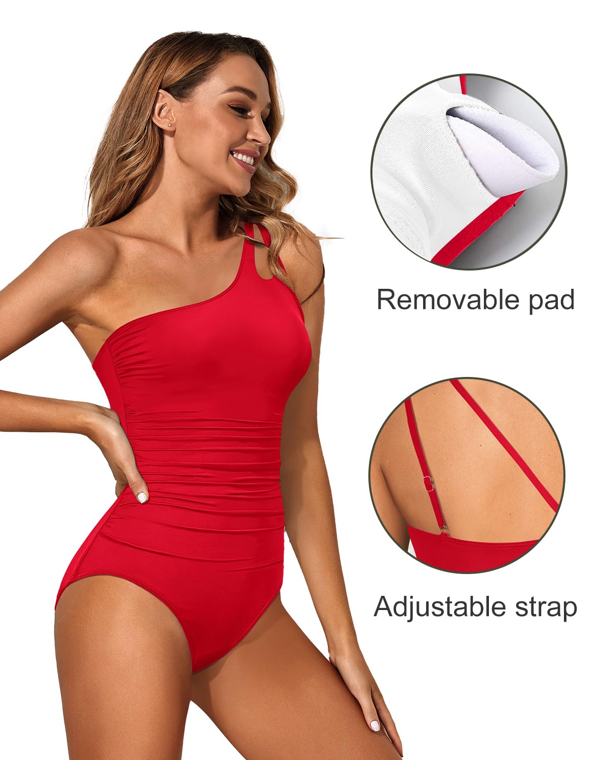 Women's One Shoulder One Piece Tummy Control Swimsuit Full Coverage