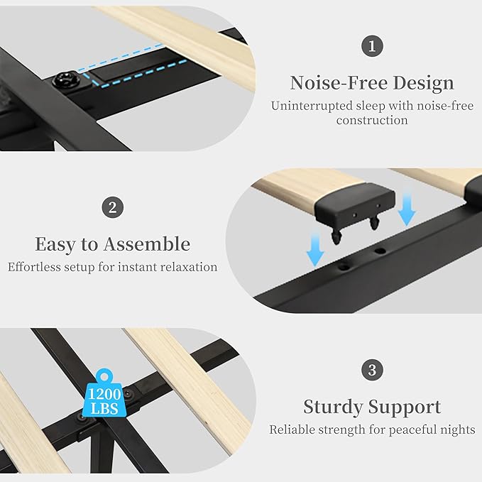 King Led Bed Frame with 2 Drawers, Modern Heavy Duty Upholstered Platform King Size Bed Frames with Crystal Button Tufted Headboard, Solid Slats, Noise Free, No Box Spring Needed, PU Black