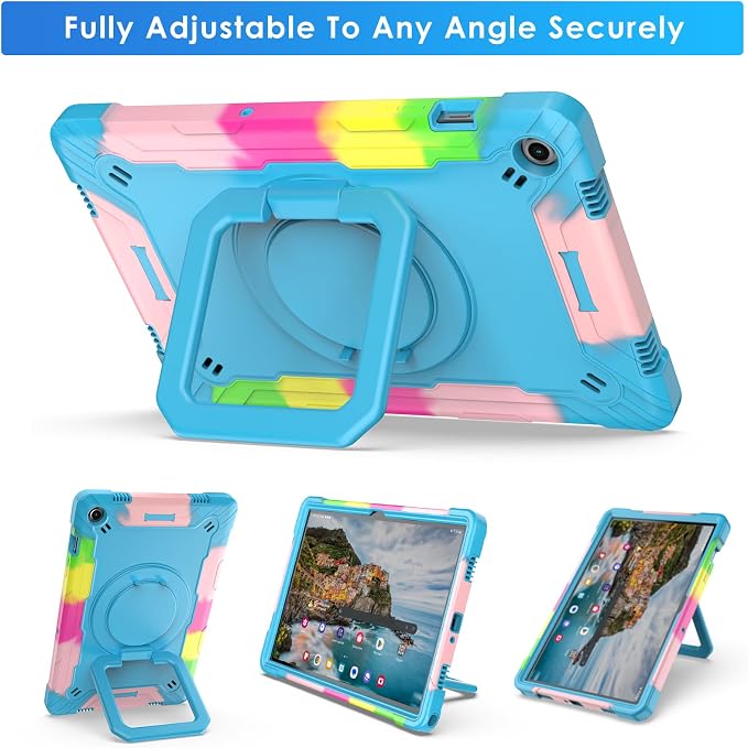 DETUOSI Galaxy Tab A9 Plus Case - Shockproof with 360 Stand &amp Strap Heavy Duty for SM-X210/X216/X218 Black