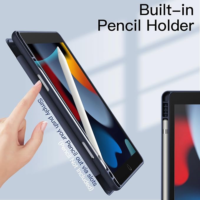 JETech Case Cover for iPad 9th/8th/7th Gen 10.2 Beige | Clear Transparent Back Pencil Holder Slim Shockproof Protection Tri-Fold Stand Auto Wake/Sleep
