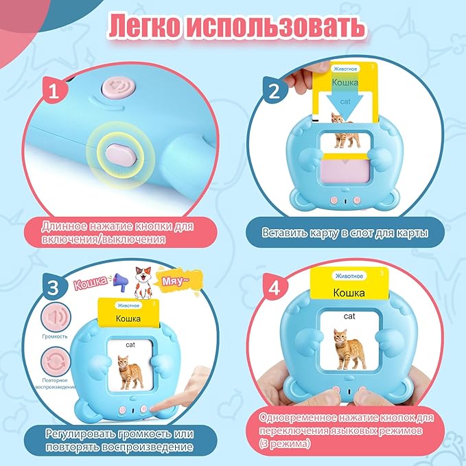 Russian & English Talking Flash Cards for Toddlers, Bilingual Flash Cards Learning Montessori Toys with 224 Sight Words, Speech Therapy Toys for Children Sensory Preschool Education Gifts