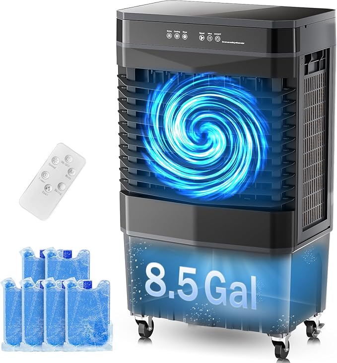 Auertech 8.5 Gal Swamp Cooler, 2800 CFM Portable Evaporative Air Cooler with 3 Speeds, Remote, 12H Timer, 120°Oscillation, Portable Air Coolers for Room, Garage, Bedroom