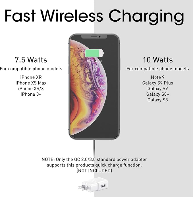 TechMatte Wireless Charger. Qi-Certified Fast Wireless Charging Pad for 7.5W iPhone Xs MaxXSXRX88+ and 10W Galaxy S10+S10S10ES9Note9 Textured Design (No AC Adapter 5foot Cable Included)