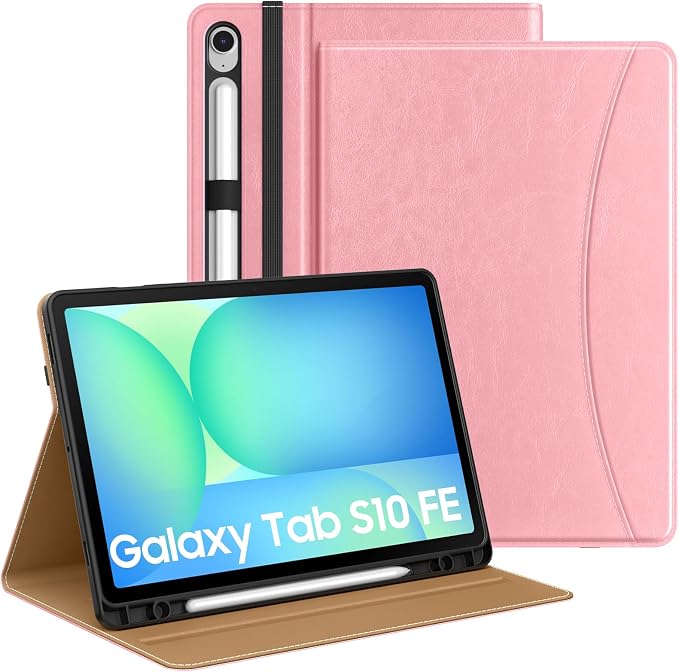 MoKo Case for Samsug Galaxy Tab S10 Lite/ S10 FE/ S9 FE/ S9 10.9/11 Inch | Built-in S Pen Holder Case for Samsung Tablet (2025/2023) PU Leather Hand Strap &amp Front Pocket Blue &amp Brown