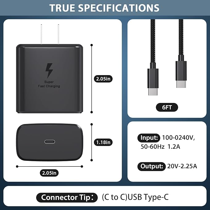 2026 45W Super Fast Charger USB C Android Phone Charger Fast Charging Compatible with Samsung Galaxy S25/S25 Ultra/S25+/S26 Ultra/S26/S26+/S24 Ultra/S23/S22/S20/S21/Note 10Galaxy Tab 6ft C Cable