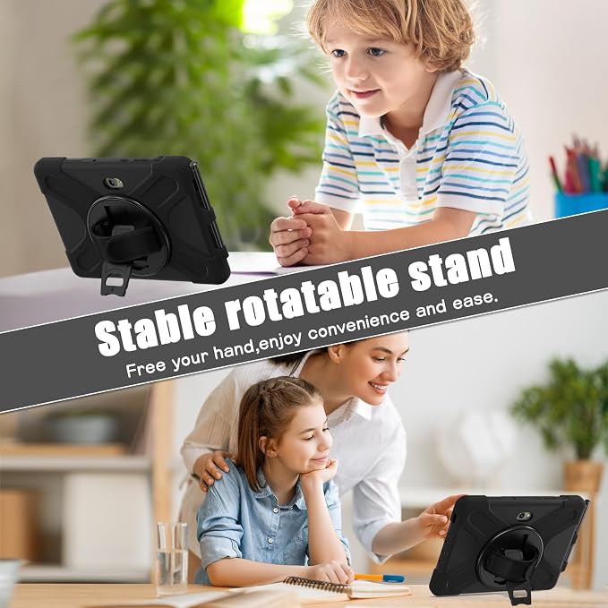 Samsung Galaxy Tab Active5/Active 3 8.0 Case with 360 Stand Handle Hand Strap &amp Shoulder Strap for Galaxy Tab Active5 8 2024 X300/X307 Active3 8 2020 T570/T575/T577 (Black)