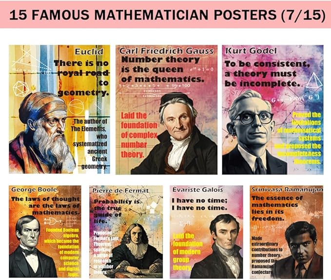 1step2dream Mathematician Posters Set | Math Classroom Decor, Middle School Math Posters, Engaging Science Classroom Decorations & Bulletin Board Kits - 11x14 Inch Motivational Wall Art for Math Enthusiasts