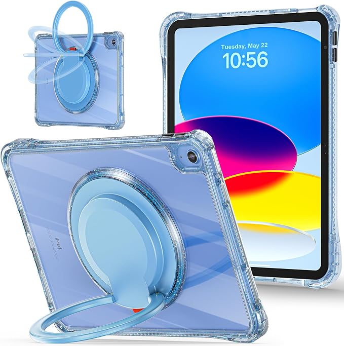 MEEgoodo Case for iPad A16 11th Generation 11 inch 2025 Cover for iPad 10th Generation 2022 Glitter Tablet Cases with Soft TPU &amp Transparent PC &amp Rotating Stand for Kids Light Blue