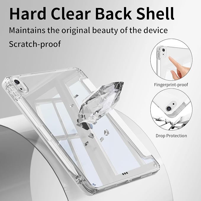 Case for iPad (A16) 11th Gen 11 Inch &amp iPad 10th Gen 10.9 Inch | Lightweight Trifold Stand Cover Clear Hard PC Back Shell with Pencil Holder Auto Sleep/Wake Black