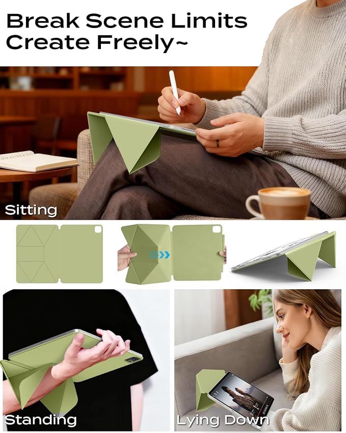 JKSML Dynamic Folio Case for iPad Air M4/M3/M2 11 &amp Air 4th/5th Gen 10.9 Detachable Pencil Holder 20+ Multi-Angle Origami Cover Slim &amp Ergonomic &amp Powerful Magnetic - Black