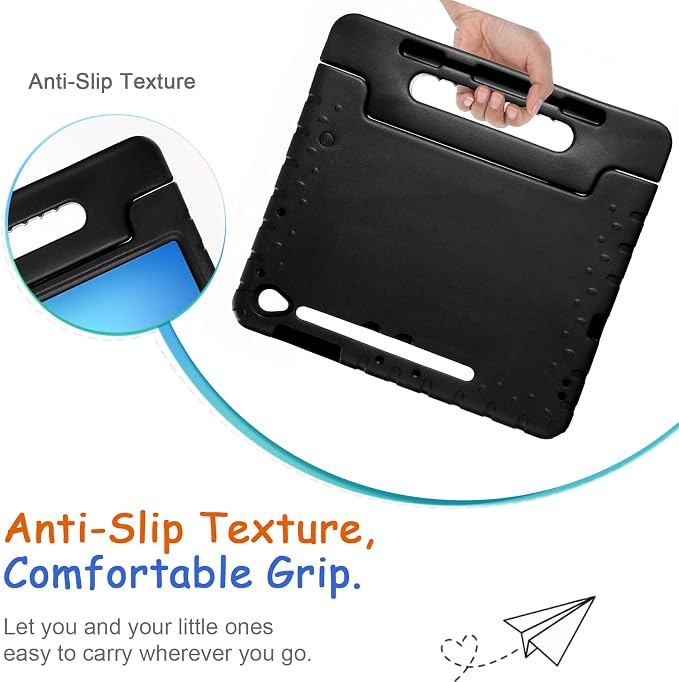 Kids Case for Samsung Galaxy Tab S10 FE Plus 13.1 (2025) Techcircle Handle Stand Light EVA Foam Bumper Protective Rugged Drop Protection Child Proof Cover Black