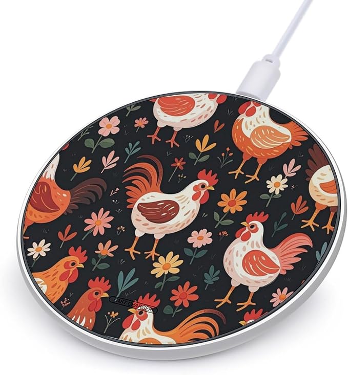 Cute Rooster Chickens Wireless Charger 10W Portable Fast Wireless Charging Pad Compatible with Phone Slim Charging Station Lightweight Charger Mat Charging Block for Travel Home Office