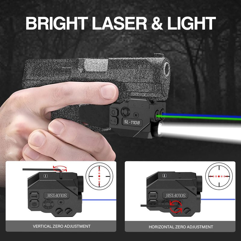 SOLOFISH 500lm Pistol Light Beam Combo with Strobe & Memory, Slidable Blue Green Beam and Gun Light Fits Compact & Full Size Rail