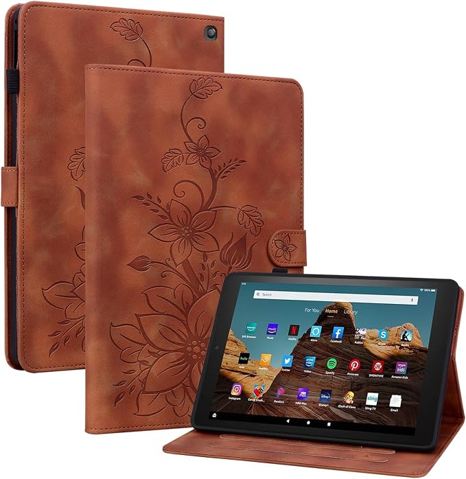 Case for All-New Amazon Fire HD 10 and 10 Plus Tablet (13th/11th Generation 2023/2021 Release) Magnetic Clasp Stand Leather Case with Pen Holder Blue