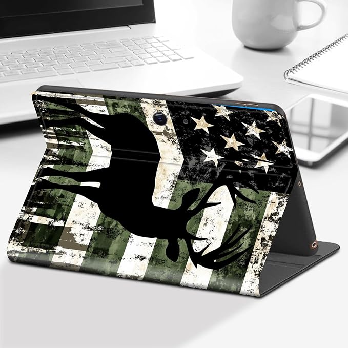 Case for Microsoft Surface Go 4/3/2/1 (2023/2021/2020/2018)-Slim PU Leather Lightweight Adjustable Stand Smart CoverAmerican Flag