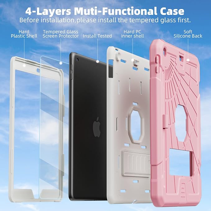 TSQQST iPad 9.7 Case 6th/5th Gen 2017 2018 for Kids Boys Girls | Tempered Glass Screen Protector Pencil Holder &amp Stand Heavy Duty Shockproof Rugged Protective Red+Blue