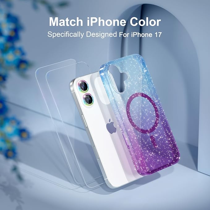 Choiche for iPhone 15 Pro Max Case Compatible with MagSafe Glitter Black | Women Girly Cute Glitter Sparkly Magnetic Phone Case with Diamond Camera Lens Protectors Military-Grade Drop Protection 6.7