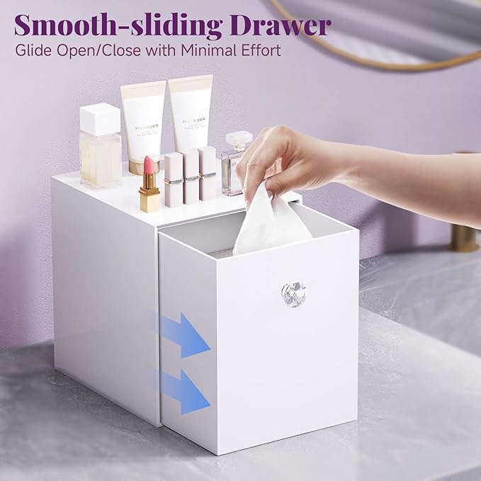Delamu Disposable Facial Towels Storage Box - Stackable Acrylic Organizer Compatible with Clean Skin Club Towel XL, Bathroom Vanity, Dresser Holder, Dustproof Multipurpose for Makeup, Skincare,White